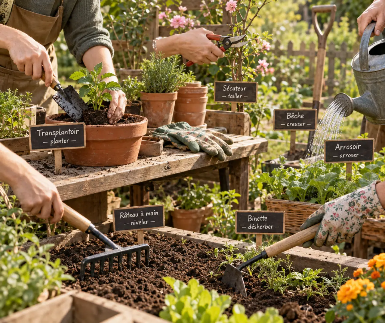 Les outils de jardinage se mémorisent par le geste, avec les bons noms pour chaque tâche