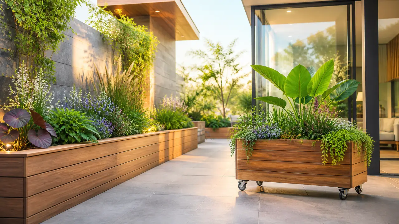 Aménagement végétal élégant avec bac et jardinière dans un intérieur lumineux