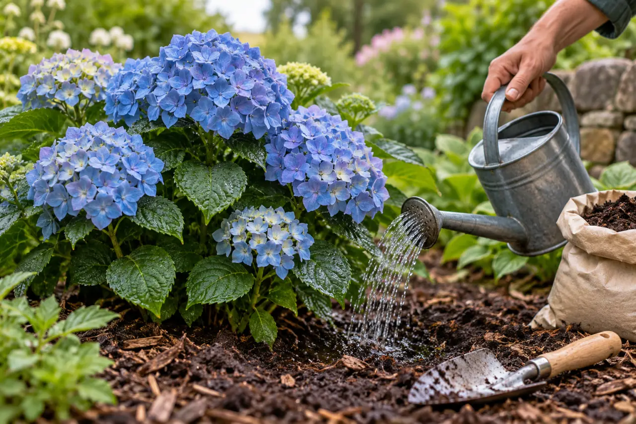 Hortensia bleu : le sol et l’arrosage comptent plus que le bleuissant