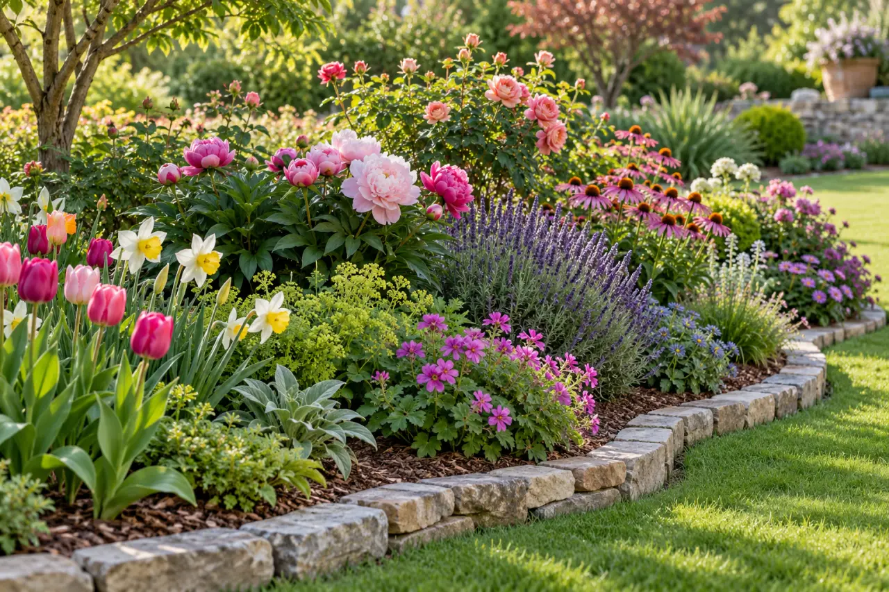 Parterre de fleurs : un dessin bien délimité et des floraisons qui se relaient